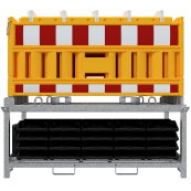 SET | with 20 panel fence | and 21 base plates | on storage and transport traverse | with lamp adapter | with red/white foil, type RA1/A | type of barrier NOX yellow